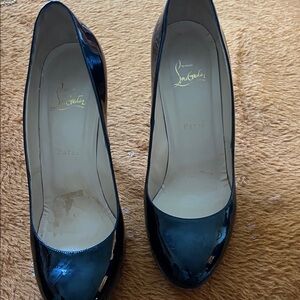 Christian Louboutin Black Patent Leather Round-Toe Pumps